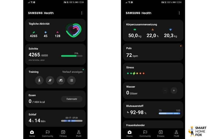 Меню приложения Samsung Health.